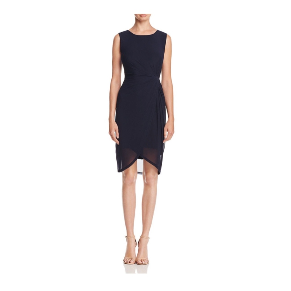 T Tahari gorgeous dark blue ruched mesh dress!